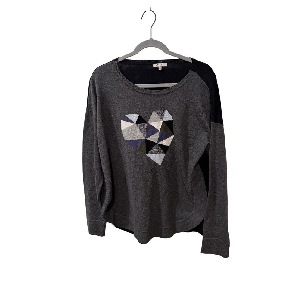 Lisa Todd valentine Heart Design Long Sleeve Sweater XL Gray & Black